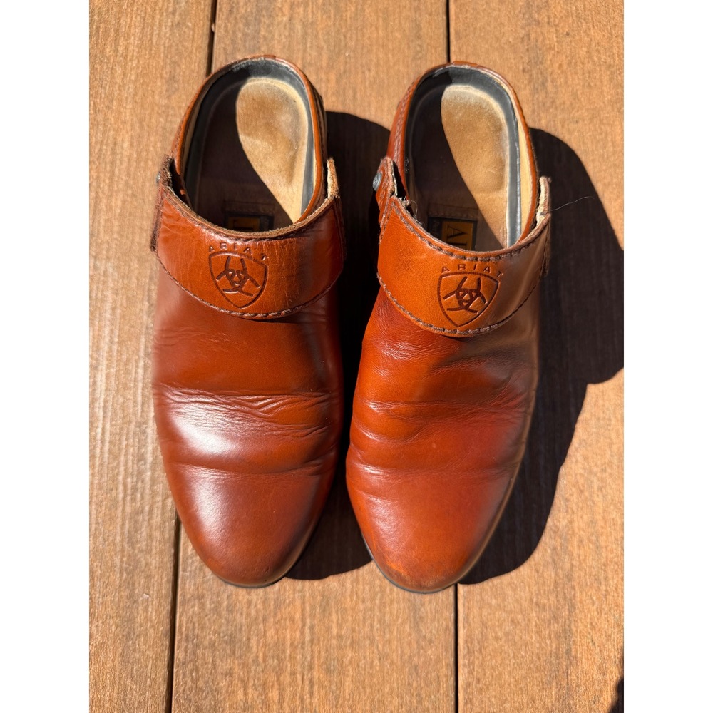 Ariat Womens Brown Leather Clogs Mules Slip On Shoes Size 7B Cognac Equestrian